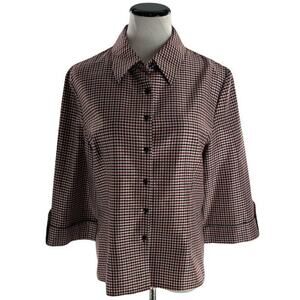 MHM Melissa Harper Womens Multicolor 3/4 Sleeves Collared Plaid Shirt Blouse 12